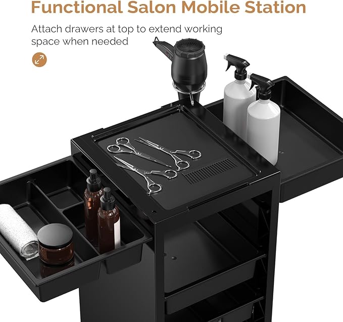 OmySalon Salon Trolley Cart with Wheels & 6 Drawers, Hair Cart Organizer for Stylist Hairdresser, Salon Cabinet Station for Barbershop Beauty Spa
