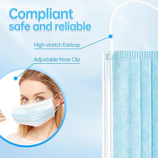 Jointown Disposable Face Mask - 3 Ply Protection Face Masks, 100 Pack Blue