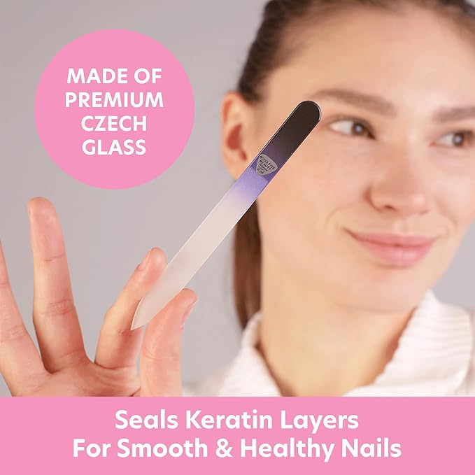 Bona Fide Beauty Glass Nail File with Hardcase, 1Piece Manicure Glass Fingernail Files in Black Cobalt. Made in the EU. Strong Reusable Nail Files