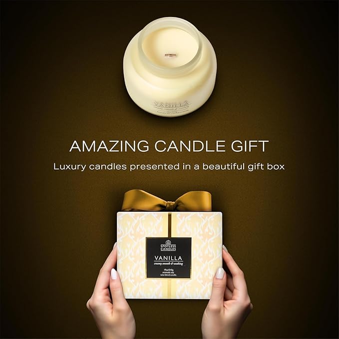 Volcano Vanilla Candle 19oz:- with a Crackling Wooden Wick in Large 4" x 5" Large Elegant White Glass Jar in a Presentation Gift Box and Protective Shipping Box
