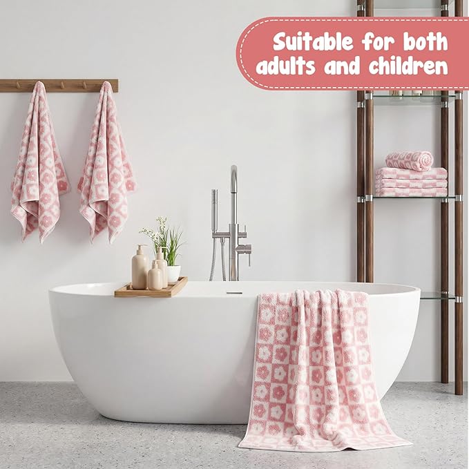 SmoothNovelty 12 Pack Microfiber Bath Towels Bulk 27'' x 60'' Oversized Size Bath Towel Highly Absorbent Extra Large Soft Drying for Beach Shower Summer Salon Sport Gym Party (Flowers,Pink)