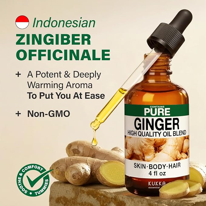 100% Pure Ginger Oil - 4 Fl Oz Ginger Essential Oil for Hair, Skin, Diffuser, Aromatherapy & DIY Soap Making Scent