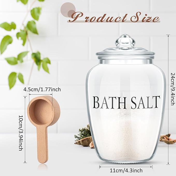 SiliFine 2 Sets 74 oz Bath Salt Container with Airtight Lid and Scoop Big Glass Jar with Wooden Scoop for Bath Flour Salt Candy Tea(Printed)