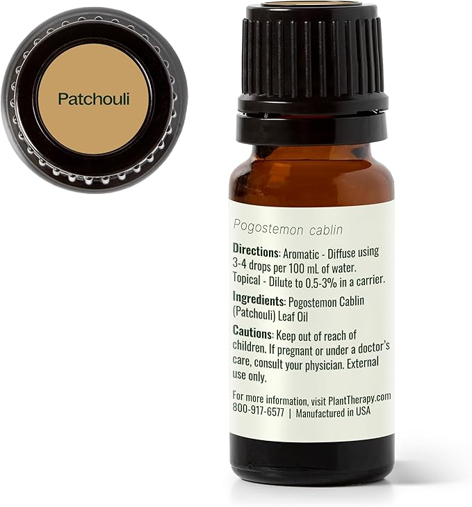Plant Therapy Patchouli Essential Oil, 10 mL (1/3 oz), 100% Pure and Undiluted, Great for DIY Skincare and Essential Oil Diffusers