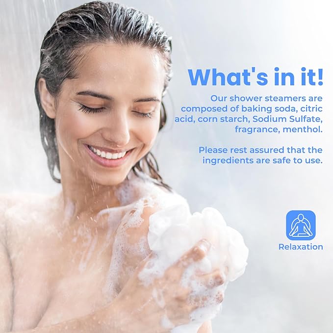 Shower Steamers 8 Pack Set Shower Bombs Tablets in Blue Box with 8 Fragrances with Shea Butter for Self-Care & Relaxation, Idea for Mothers Day Women and Men