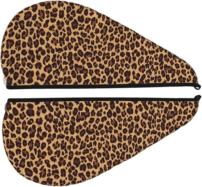 Leopard Hair Towel Wrap Microfiber Fast Drying Hair Turban with Buttons for Women Men Drying Curly, Long & Thick Hair
