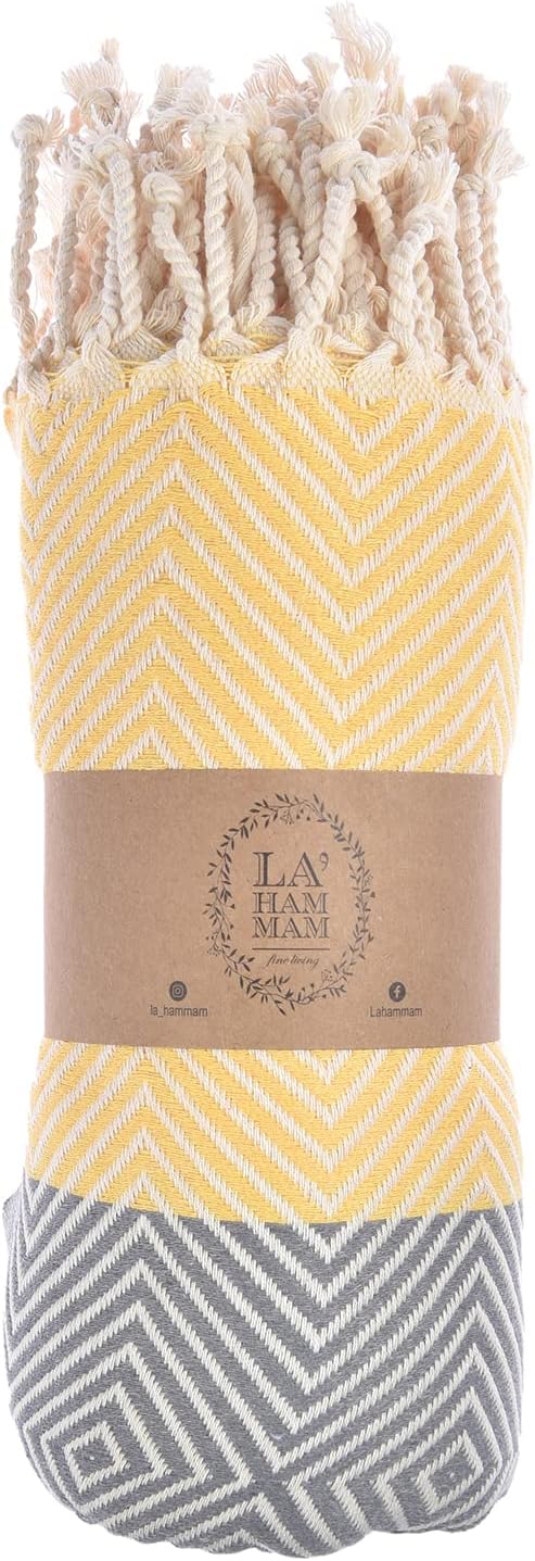 Personalized Embroidered Beach Towel | Throw Blanket, Easy Carry Sand Free, Highly Absorbent, Quick Dry, Turkish Towels for Camping Bath Sauna Beach Gym Pool Yoga SPA by Lahammam, Newdiz, Yellow