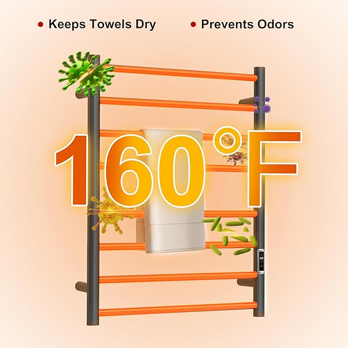 Heated Towel Racks for Bathroom, Wall Mounted Electric Towel Warmer Racks with Timer & Temperature Control, Stainless Steel Towel Heater for Bathroom (Round-Gunmetal Grey, 8 Bars)