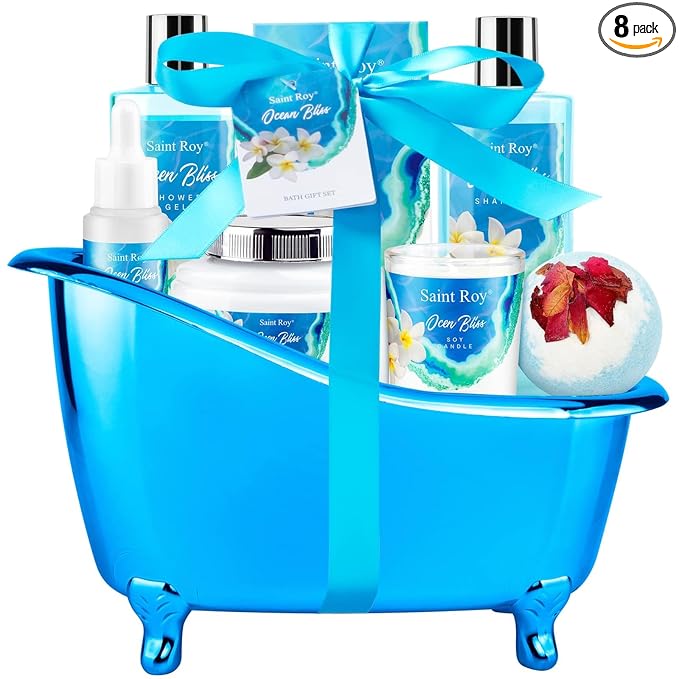 Mothers Day Gifts for Women Bath & Body Gift Set, Bath Basket Spa kit Gifts for Her Him Birthday Gift for Woman, Self-care Home Spa Kit, 8pcs Christmas Gift for Women Ocean Vanilla, Spa Gift Baskets
