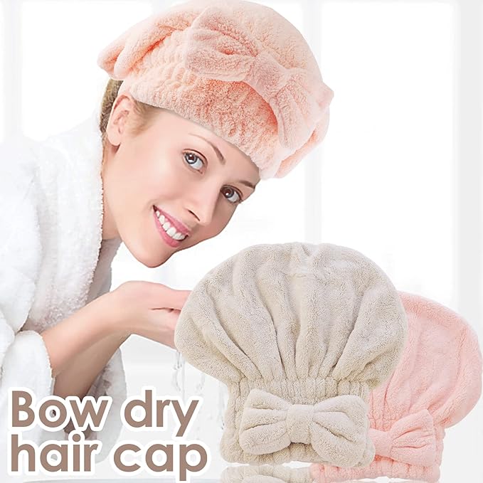 AEVBSOY 2 Pack Microfiber Hair Drying Caps Hair Drying Towel Super Absorbent Hair Towel Wrap Fast Drying Hair Turban Wrap Towels Soft Quick Drying Hat for Women Long Curly Wet Hair for Shower Spa
