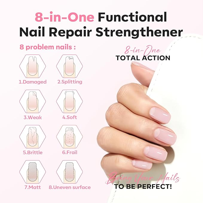 modelones Nail Strengthener Jelly Pink Purple Nail Polish Nail Repair for Damaged Nails Hardener Extra Strong and Growth Natural Concealer Foundation Nail Care Gifts for Women