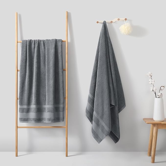 REDKISS 100% Cotton Bath Towels Set of 2, Extra Large Bath Sheets 35 X 70 Inches, 800G, Quick Dry, Ultra Soft & Super Absorbent Bathroom Towel Sets for Bathroom, Gym, Spa, Pool & Hotel, Grey