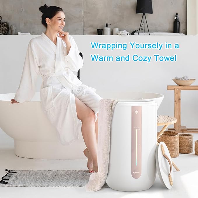 Keenray Towel Warmer for Bathroom, Towel Warmer Bucket with Heating Progress Bar, Fragrance Disc Holder, Leather Handle, Auto Shut-Off Towel Bucket Fits Up to Two 40" x 70" Towels, Blankets Champagne