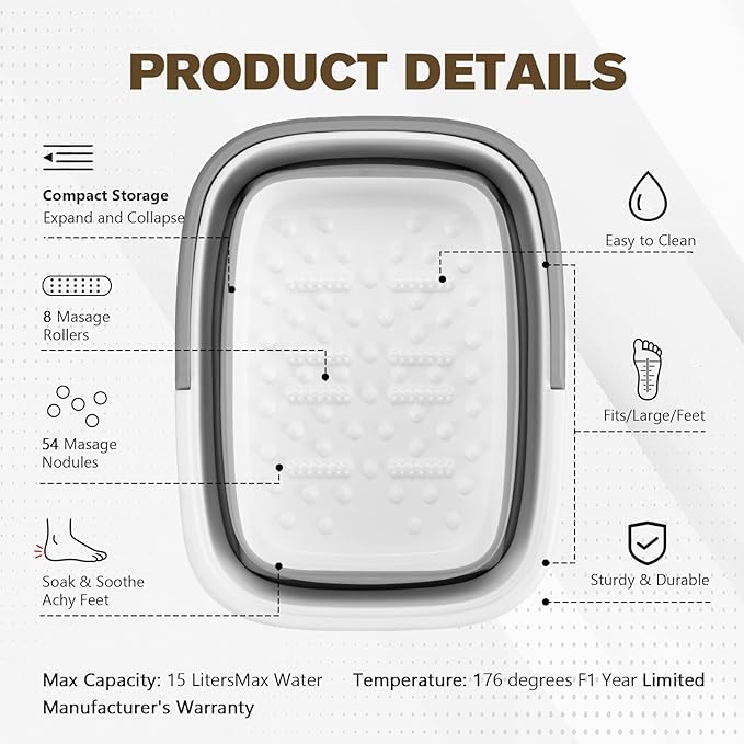 Collapsible Foot Bath Basin for Soaking Feet, Portable Foot Soak Tub with Handle & Massage Acupoint, Multifunctional Folding Bucket for Home Spa