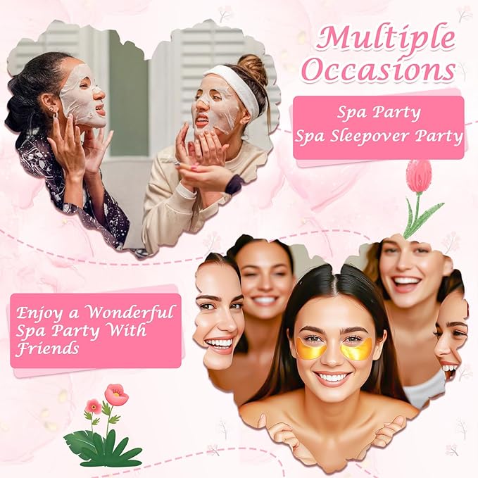 KONEUK 120 PCS Spa Party Supplies for Women, Spa Party Favors Include Face Masks Skincare, Hand Cream, Lip Balm, Under Eye Patches, Lip Mask and Foot Bath Bombs, Spa Birthday Sleepover Party Supplies