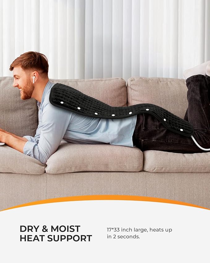 CooCoCo Large Heating Pad for Back Pain Relief, FSA Eligible Foot Warmer with 10ft Cord, Electric Heating Pad for Feet Period Cramps, Machine Washable, 17"x33"