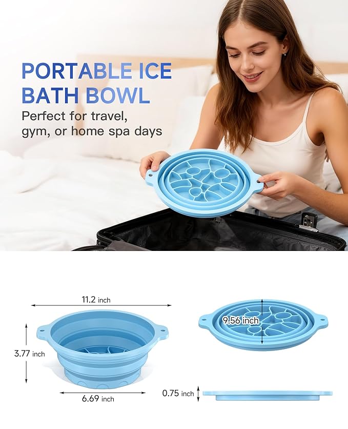 Face Ice Bath Bowl with Built-in Ice Tray, Foldable Silicone Face Bowl for Ice, Reusable Ice Facial Bowl for Puffiness Reduction, Skin Tightening, Acne Relief, Portable Spa Tool for Home, Travel