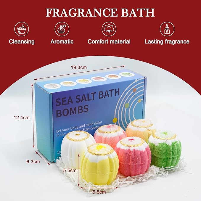 Bath Bombs Gift Set,6pcs Handmade Fizzies, Shea & Coco Butter Dry Skin Moisturize, Perfect for Bubble Spa Bath,Birthday Mothers Day Hallows' Day Gifts idea for Her