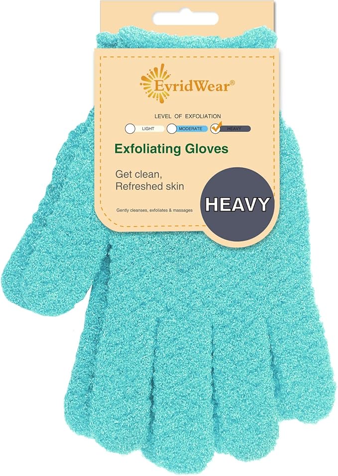 Evridwear Exfoliating Glove Shower Gloves Exfoliate Dead Skin for Dry Sensitive Skin No Irritation with Hanging Loop (Angel Blue Deep Exfoliation)