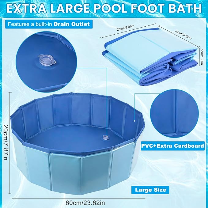 Large Pool Foot Bath Wash Tray - 23.6"x7.8" Foldable Pool Foot Bath with Bottom Drain, Portable Foot Soaking Basin for Pool Entry, Above Ground Swimming Pool Foot Cleanser, Pool Foot Wash Accessories