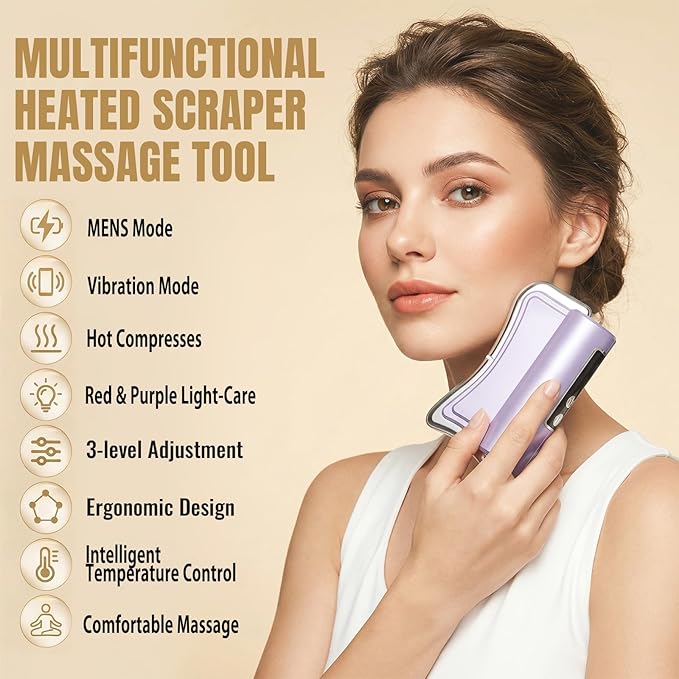 2026 New Upgrad Electric Muscle Scraper Tool for Full Body, Massage, Heated, Relaxation & Skincare, 4 Modes 3 Levels Multifunctional Gua Sha Tool Gifts for Family (Purple)