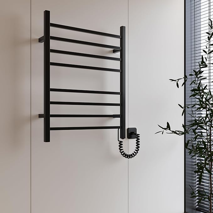 HEATGENE Towel Warmer, Heated Towel Warmer Rack, Wall-Mounted Hardwired/Plug-in Electric Towel Warmers for Bathroom, Hot Towel Rails - Matte Black