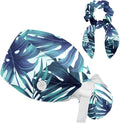 Adjustable Brown Dachshund Dog Blue Surgical Scrub Cap with Button,Sweatband for Women with Bow Hair Scrunchy