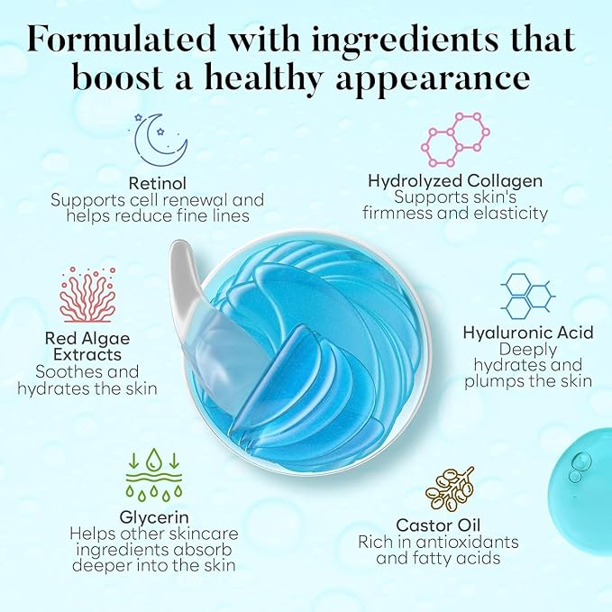 BLOOMORA Retinol & Collagen Under Eye Patches (30 Pairs), Under Eye Mask for Puffy Eyes, Appearance of Dark Circles, Smoothing & Hydration, Self Care & Skincare Gifts for Women, Patch Yeux