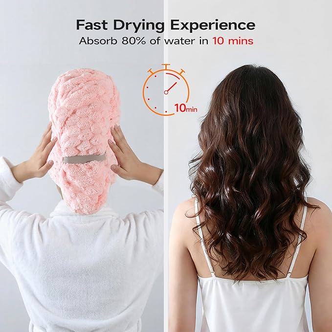 REDKISS 5 Pack Extra Large Hair Towels - Microfiber Hair Towel Wrap for Women, 23 x 47 inches Hair Towels with Elastic Strap, Super Soft Hair Drying Towels for Long, Thick, Curly Anti Frizz Turbans
