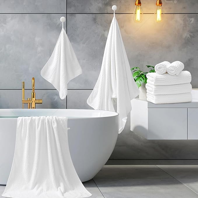 8 Piece Bath Towel Set-2 Oversized Bath Sheets(35"x70"),2 Hand Towels,4 Washcloths-Extra Large Microfiber Towel Sets,Less Lint Highly Absorbent & Quick Dry Bath Towels for Bathroom Gym Pool,White