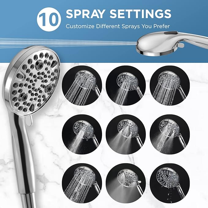 MakeFit Dual Handheld Shower Head Combo, 2-in-1 Rain Shower Heads System 8 Inch Rainfall Shower Head and 10 Modes High Pressure Hand Held Showerhead with Built-in Power Wash