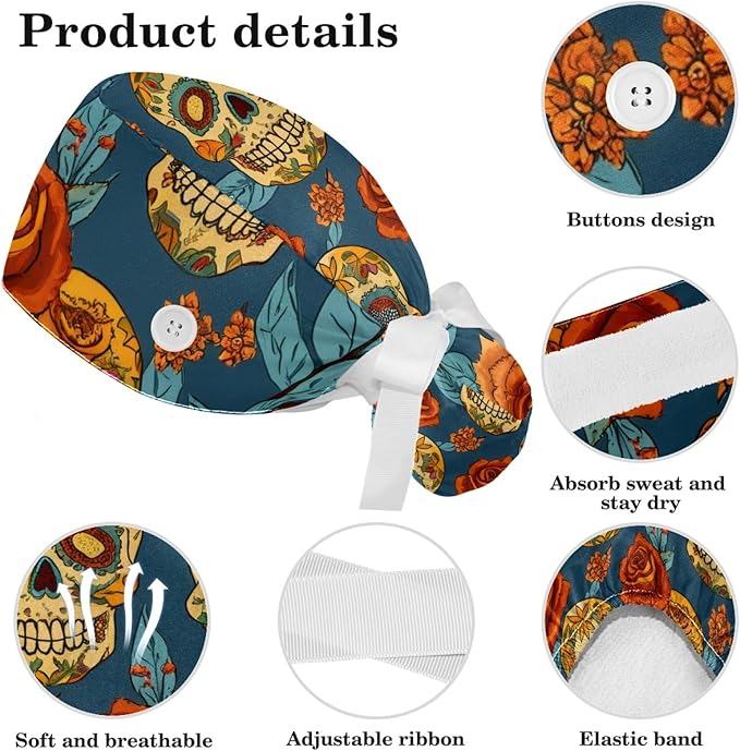 Scrub Cap with Hair Scrunchy, Ponytail Holder Surgical Cap