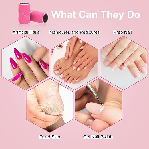 190 Pcs Sanding Bands for Nail Drill, 2 Pcs Nail Drill Bits Set, 80/120/180/240 Grits Nail Sanding Bands for Acrylic Gel Manicures, Pedicures