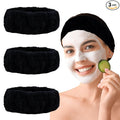 Microfiber Spa Headband 3-Pack, Soft Terry Cloth Headband for Washing Face, Facial Mask, Makeup, Shower, Yoga, Gift for Women and Teens (Black x3)