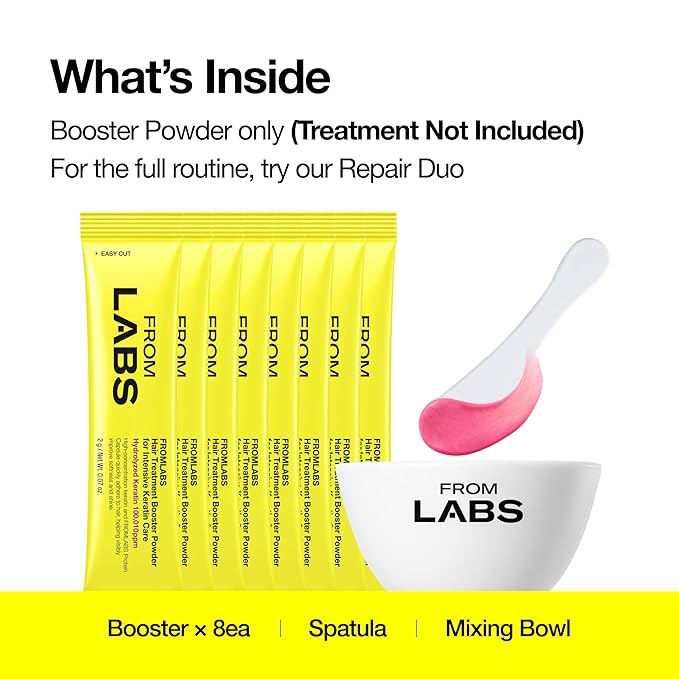 FROMLABS Hair Treatment Booster Powder for Intensive Keratin Care, Mix with FROMLABS Protein Capsule Hair Repair Treatment, For Damaged, Bleached & Frizzy Hair, 2g*8 Single‑Use Packets(Powder only)