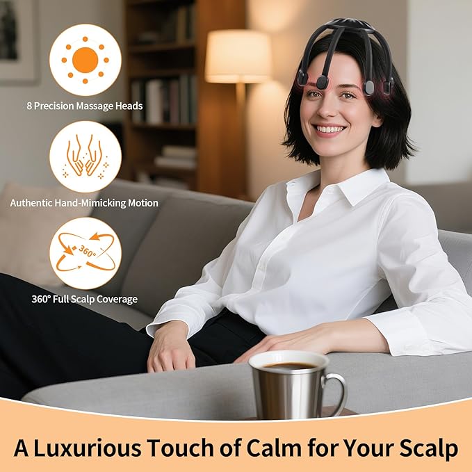 Hands-Free Scalp Massager, Electric Octopus Head Massager, Wearable Multi-Point Vibration Scalp Massager, Quiet & Lightweight for Work, Gaming & Relaxation, Tech Gifts for Men Women
