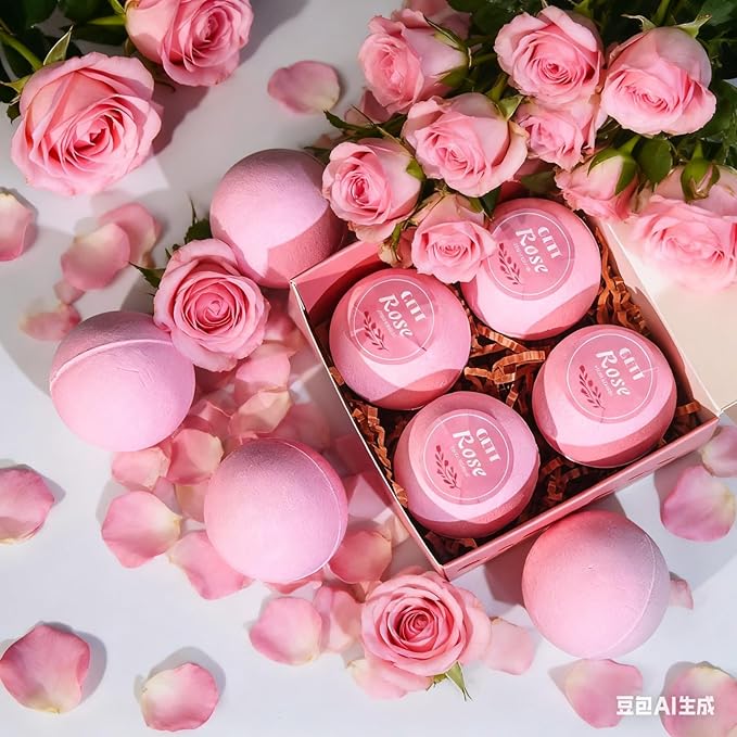 GETT Rose Bath Bombs 4 Pack Individually Wrapped – Bath Bombs for Women, Bubble Bath, Aromatherapy Essential Oils, Moisturizing Spa Gift Set, Mother’s Day Gift for Mom, Relaxing Bath Bomb Gift Set