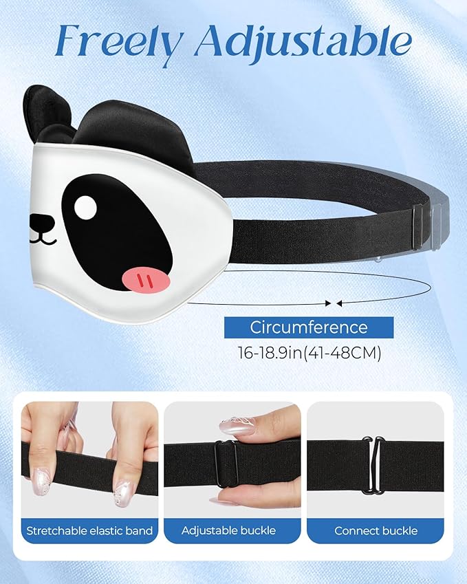Miss Adola Sleep Mask for Kids - Valentines Gift for Kids Cute Silk Eye Cover for Sleeping Soft Kawaii Eyeshade Animal Eye Blindfold with Adjustable Strap for Girls Boys Teens, Panda