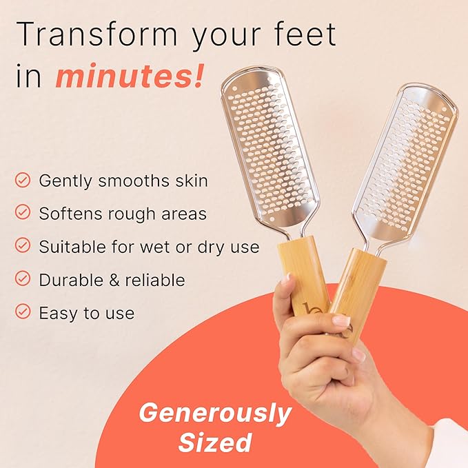 Foot File - Callus Remover Tool for Dead Skin Removal, At Home Pedicure Tools, Foot Rasp Callus Remover Feet and Heels, Smooth Soft Feet Using a Grater & Scraper (Bamboo & Stainless Steel) (1 Pack)