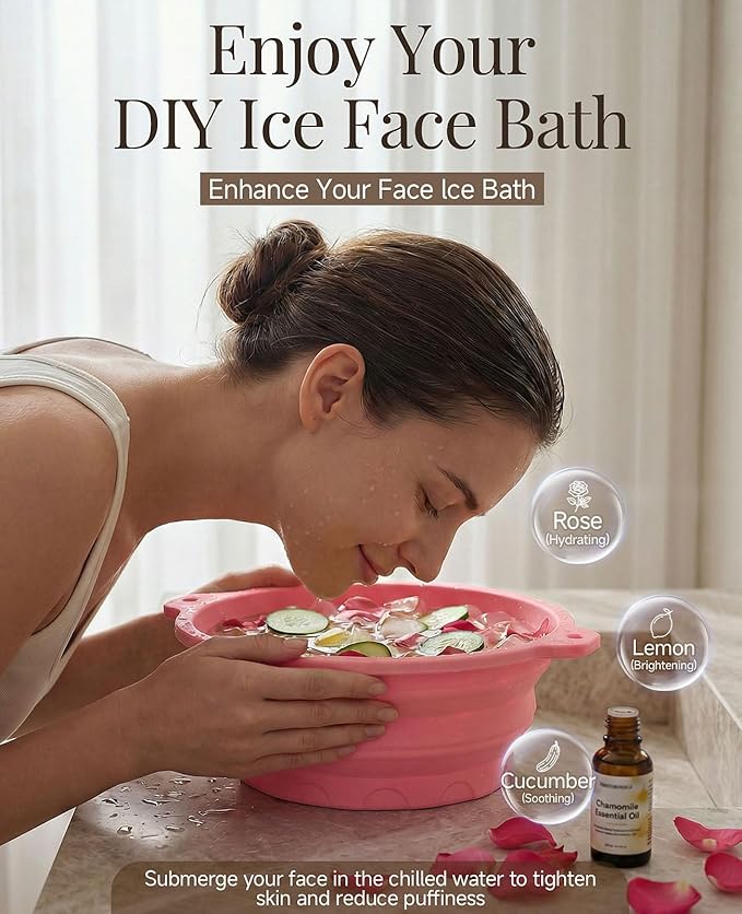Face Ice Bath Bowl with Built-in Ice Tray, Collapsible Silicone Face Bowl for Ice, Reusable Ice Facial Bowl for Cold Plunge Therapy, Skin Tightening, Acne Relief, Portable Spa Tool for Camping, Travel