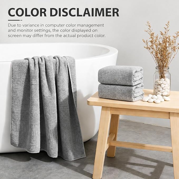 SEISSO 2 Pack Extra Large Bath Towels 63"x35", Bath Sheets for Sensitive Skin 70% Polyester 30% Viscose Fiber from Bamboo, Super Soft, Highly Absorbent & Quick Dry, Oversized Shower Towels