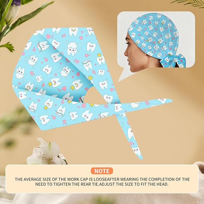Adjustable Scrub Cap with Buttons & Sweatband, Working Hat with Elastic Tie Back, Unisex Nurse Surgical Caps for Women & Men