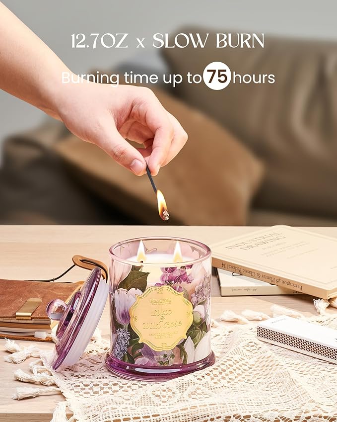 M&SENSE Lilac Rose Spring Floral Scented Candle, 2-Wick 12.7oz 75H Non-Toxic Natural Soy Candle, Relaxing Home Decor, Perfect Present for Mom Her