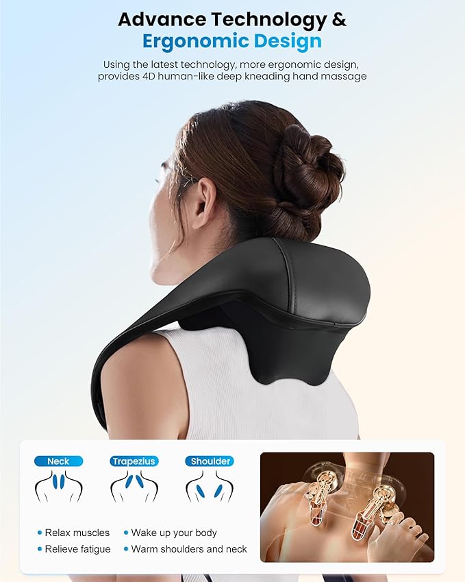COMFIER Shiatsu Neck Massager with Heat - Cordless 4D Neck and Shoulder Massager for Pain Relief Deep Tissue, Graphene Heating, Trapezius Muscle Relaxer Massage Pillow, Black