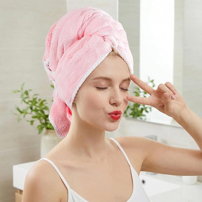 REDKISS 3 Pack Extra Large Microfiber Hair Towels with Elastic Strap - Quick Dry, Anti-Frizz Turbans for Long, Thick, Curly Hair