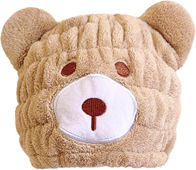 Microfiber Hair Towel Wrap for Kids, Brown Bear Dry Hair Cap Suck Water, Absorbent Quick Girls Boys Hair Drying Towel, Lightweight Bouncy Hat Headscarf for Wet Hair