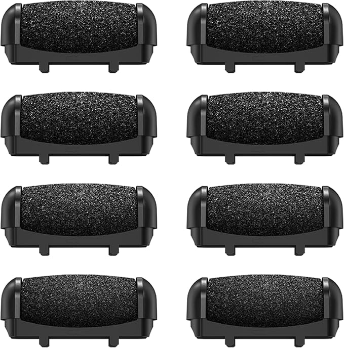 8 Pack Refill Rollers, Replacement Rollers Heads, 3 Pack Extra Coarse, 3 Regular Coarse, 2 Gentle Coarse Refill Rollers for Electric Foot File（Black）