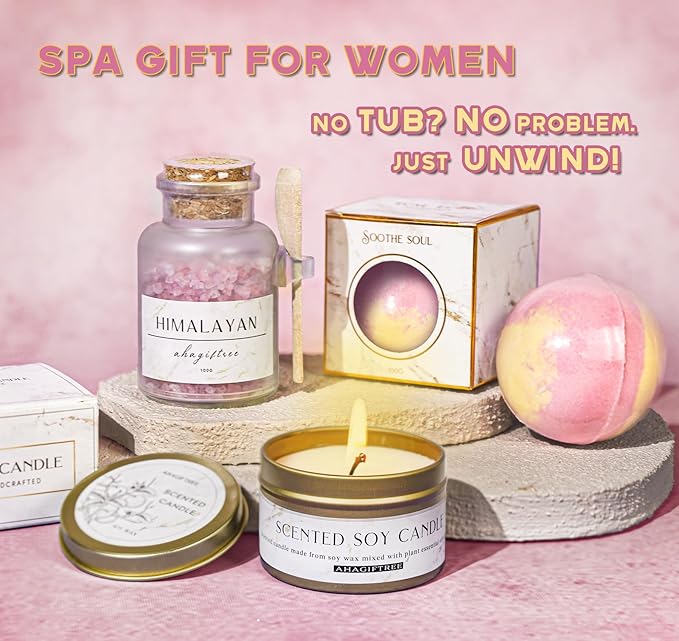 AHAGIFTREE Birthday Gifts,self Care,11PC Care Package with Moon Lamp,Get Well Soon Gift Baskets for Women After Surgery,Condolences Gift Basket for Loss,Sympathy Baskets for Friend,mom (Pink)