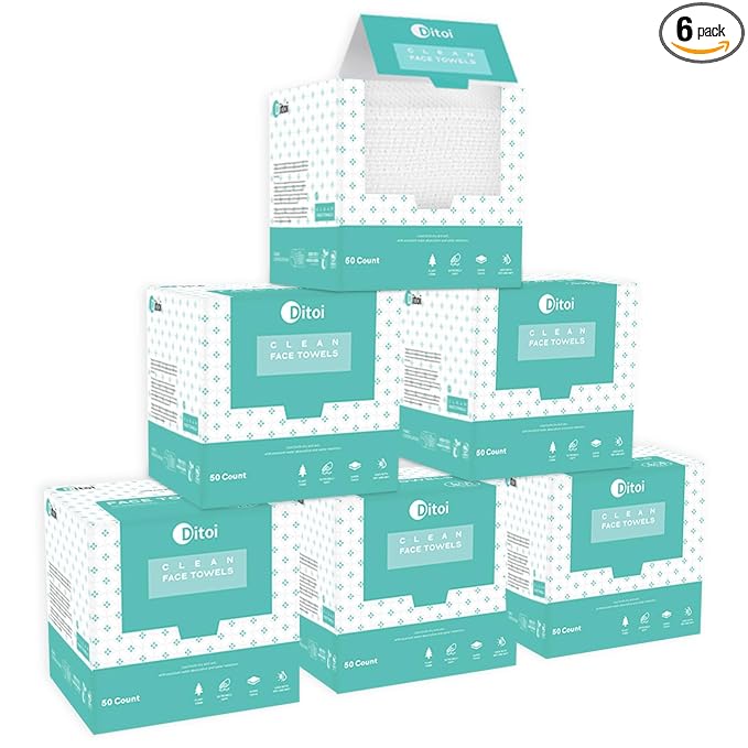 Face Towels, 10"×12" Disposable Face Towel, Face Towelettes XL, Ultra Soft Makeup Remover Dry Wipes, Thick Face Towel for Cleansing,300 Count (6 Pack)