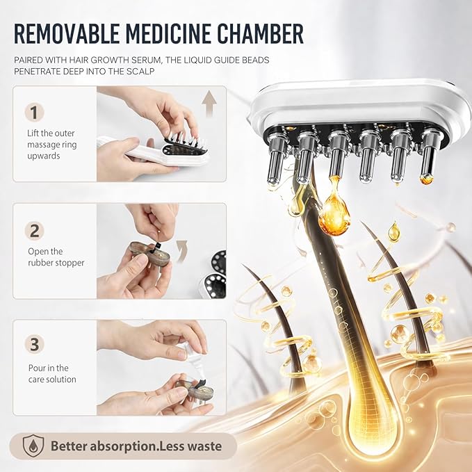 Scalp Massager with Oil Applicator for Thinning Hair & Dry Scalp, Electric Vibrating Scalp Brush, Cordless Head Massager for Scalp Care, Helps Improve Absorption for Fuller-Looking Hair